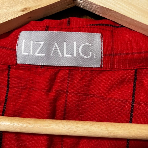 Liz Alig Notched Collar Button Down L Red - Picture 2 of 4